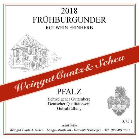 <br><h1>Nr. 1815</h1><br>2018er Schweigener Guttenberg Frühburgunder Qualitätswein  feinherb 0,75l<br>